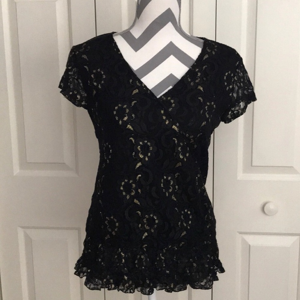 Style & Co Black and gold lacey blouse